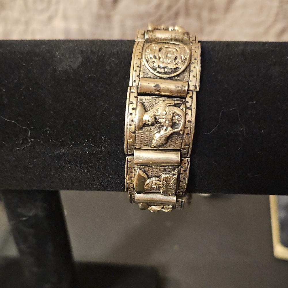 Rare Vintage Peruvian 900/925 Silver Storyteller Bracelet 7in